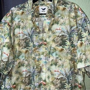Yiume Mens Tropical Hawaiian Shirt Flamingo Button Down